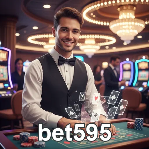 De jogador sorridente no cassino da bet595 com fichas.