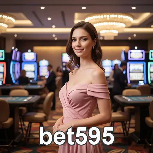 Mulher em ambiente de cassino na bet595 com slots ao fundo.