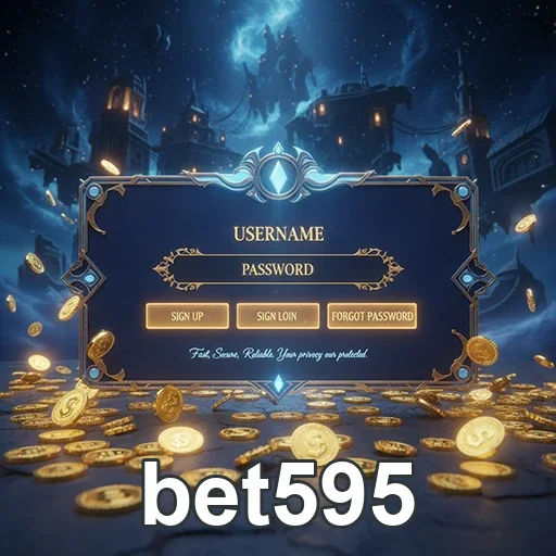 Tela de login da bet595 com moedas de jogo ao fundo.