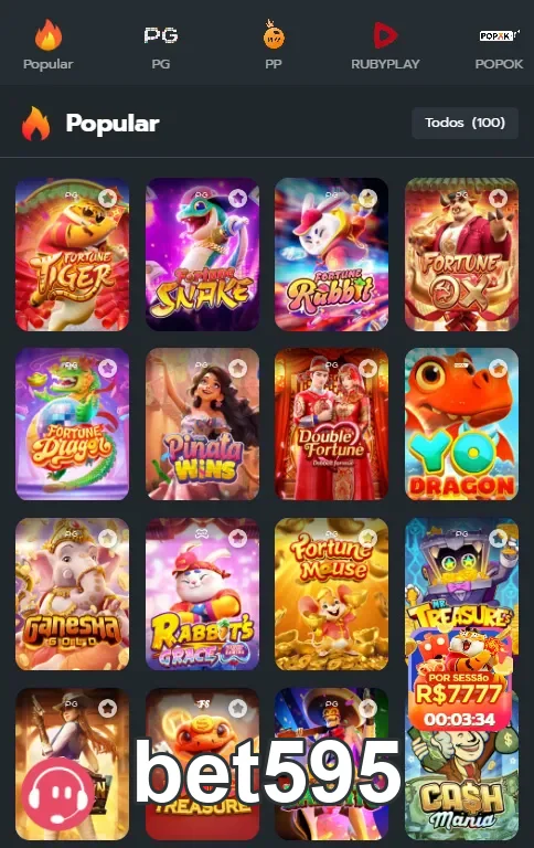 Tela do bet595 mostrando jogos populares de slot.