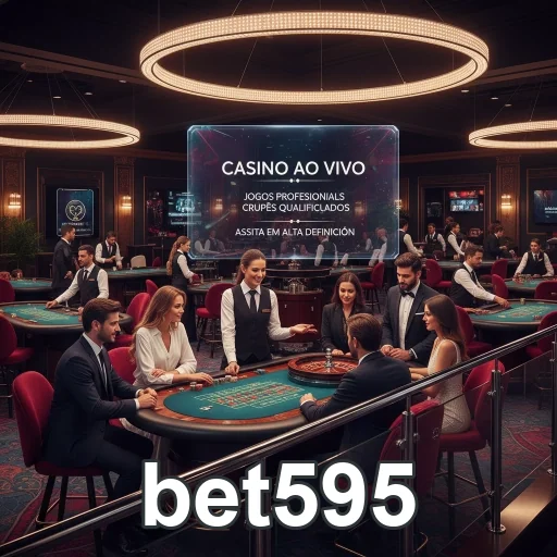 Ambiente de cassino ao vivo no site bet595 com jogadores e crupiês.