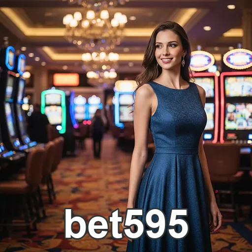 Mulher em vestido elegante no ambiente de cassino do bet595.